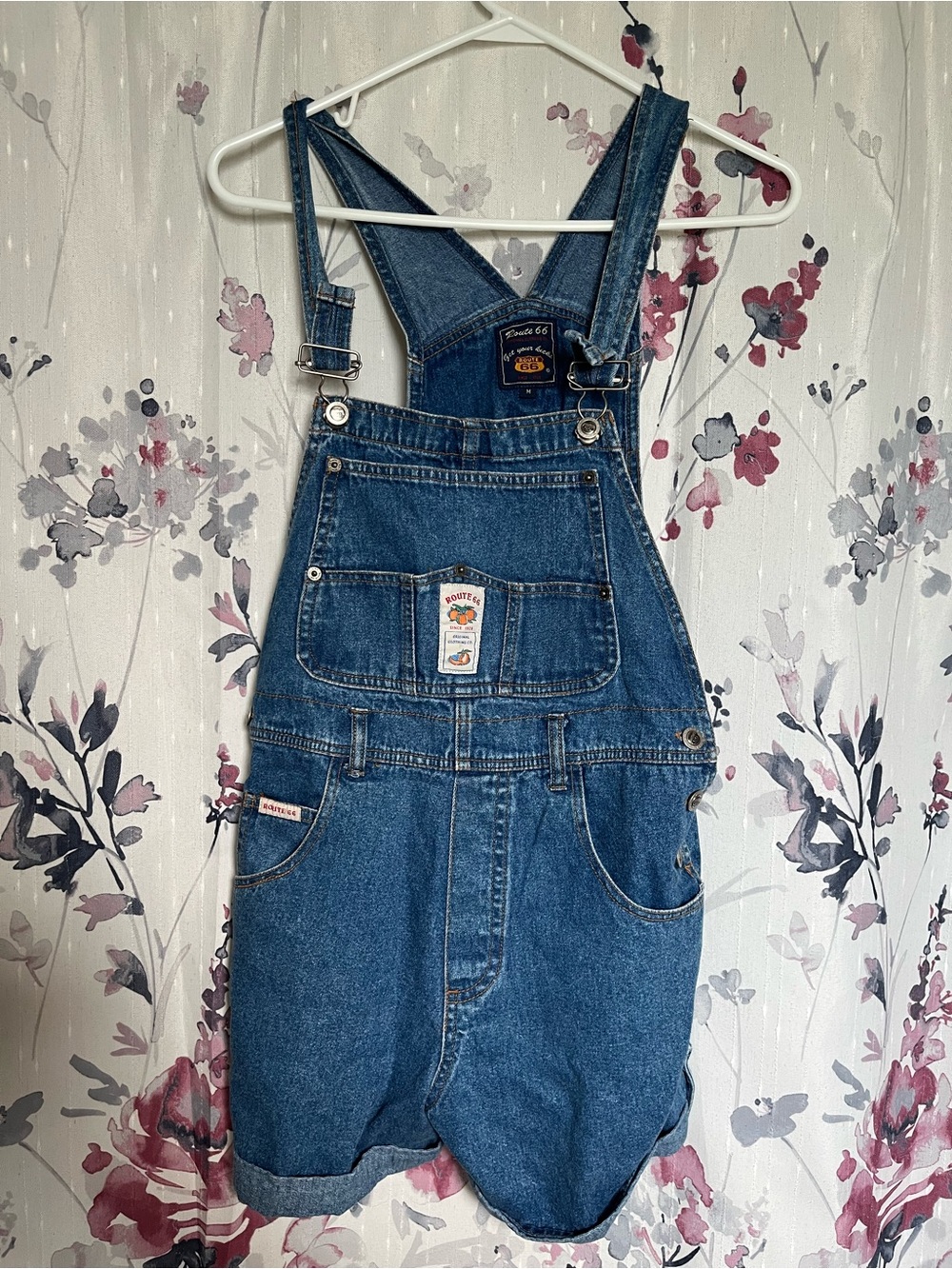 Route 66 Women’s Blue Denim Relaxed Overalls Shorts